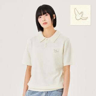 【Mark Gonzales】男女同款 刺繡小天使 POLO 針織衫-米白色