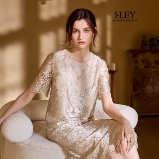【ILEY 伊蕾】精緻蕾絲澎袖花邊短袖上衣(杏；M-2L；1252611106)