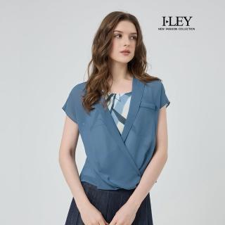【ILEY 伊蕾】假兩件飄逸雪紡印花上衣(藍；M-2L；1252071406)