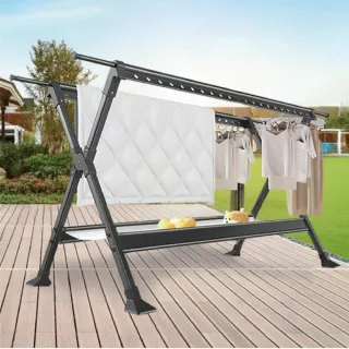 【雙12必搶】2.5米鋁合金防水防鏽防風荷重摺疊X型雙桿伸縮曬衣架(晾衣架 曬衣桿 伸縮晾衣架 掛衣架)