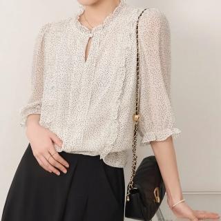 【MYDRESS】婉約花邊領公主袖點點上衣