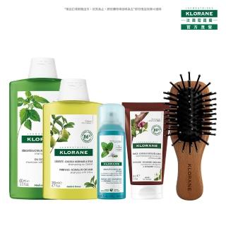 【KLORANE 蔻蘿蘭】momo夏日美妝袋(控油洗髮精400ml+輕盈洗髮精200ml+涼感乾洗髮50ml+養髮護髮素50ml+木梳)