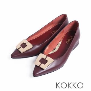【KOKKO】都會輕熟感綿羊皮尖頭低跟包鞋(酒紅色)