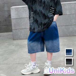 【UniKids】中大童裝漸變牛仔五分褲 男大童裝 VP8822TX(黑褲 藍褲)