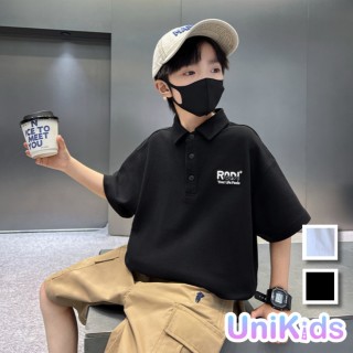 【UniKids】中大童裝短袖POLO衫 刺繡字母上衣 男大童裝 VPJNZ-2420(白 黑)