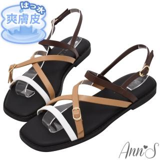 【Ann’S】防潑水爽膚皮-漸層色美式交叉細帶方頭涼拖鞋1.5cm(咖)