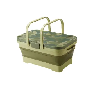 【ISETO 伊勢藤】日製二合一野餐露營折疊式提籃餐桌-附卡扣-2色可選(野餐籃/手提籃/露營桌/戶外桌/迷你桌)