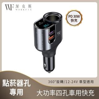 【WORKFIX 渥克斯】大功率四孔車用快充CarQC01(點菸器專用/電壓顯示/PD+QC快充/12-24V車型適用)