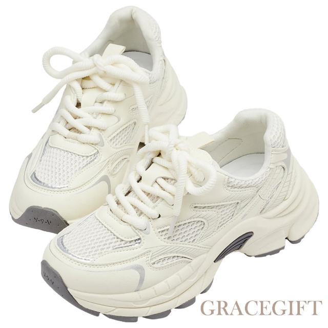 【Grace Gift】韓系時髦輕量厚底機能運動鞋(米白)