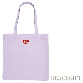 【Grace Gift】Care Bears-簡約素面愛心LOGO帆布包(紫)