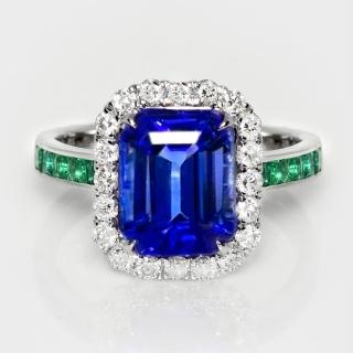【似曾國際珠寶】現貨新款 IGI 14K 白金 3.23克拉 Emerald Cut 坦桑石戒指(天然坦桑石)