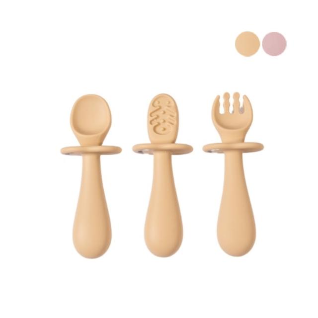 【Piyo Piyo 黃色小鴨】鉑金矽膠360度訓練餐具固齒器三入組(矽膠固齒器 學習餐具 可進消毒鍋)
