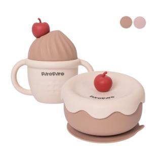 【Piyo Piyo 黃色小鴨】鉑金矽膠甜品餐碗吸管杯組(耐熱 止滑 學習餐具 可進消毒鍋)
