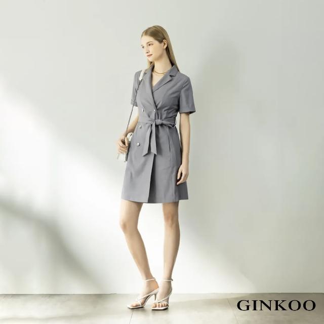 【GINKOO 俊克】擬雙排釦風衣短洋裝