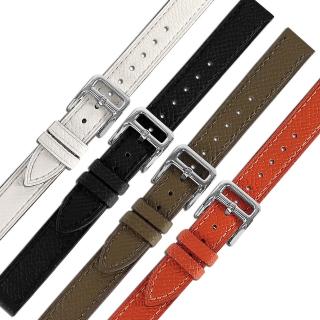 【Watchband】14mm / 各品牌通用 細緻柔軟 荔枝皮紋 同寬 真皮錶帶(灰綠/橘/黑/白色)