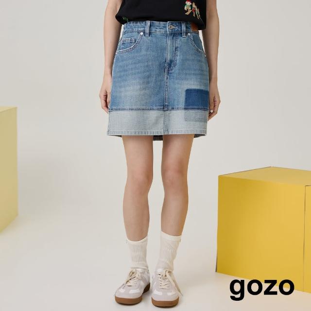 【gozo】涼感天絲麻拼接牛仔短褲裙(兩色)