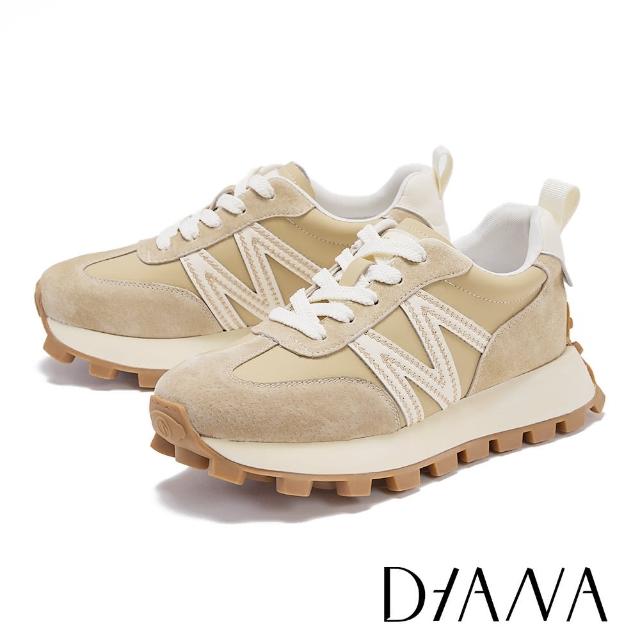 【DIANA】牛貼皮撞色拼接厚底休閒鞋(棕色)