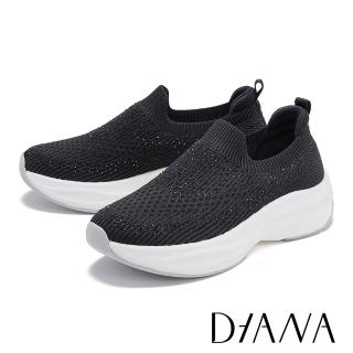 【DIANA】飛織布面燙鑽厚底休閒鞋(黑色)