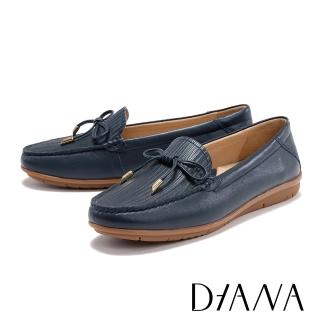 【DIANA】繫帶蝴蝶結真皮壓紋休閒鞋(深藍)