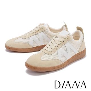 【DIANA】磨砂牛拼接網布厚底休閒鞋(杏色)