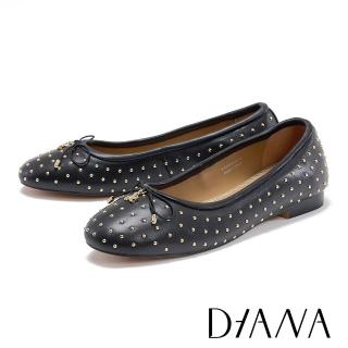 【DIANA】甜美蝴蝶結柔軟羊皮釘珠平底娃娃鞋(黑色)