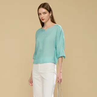 【Master Max】100%亞麻素面簡約七分袖上衣(8517042)