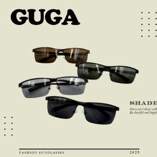 【GUGA】偏光金屬太陽眼鏡 運動風現代款(抗UV 混搭感設計 輕薄半鏡框造型)