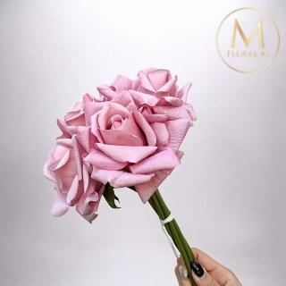 【Floral M】手感保濕安娜玫瑰藕粉色仿真花材（5入組）(人造花/塑膠花/假花/裝飾花)