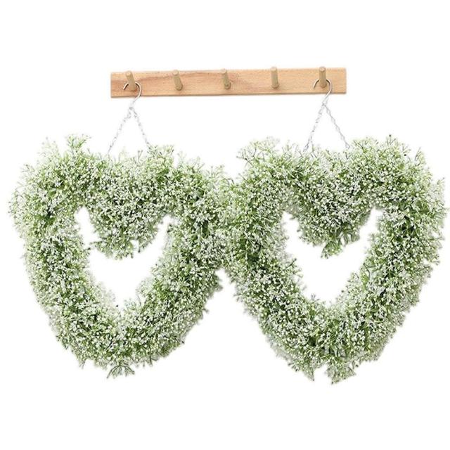 【POKO】可掛式景觀滿天星愛心 2入組(景觀草掛飾 室內外仿真草裝飾 人工植物 家居 園藝 裝飾造景)