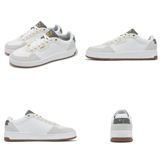 【PUMA】休閒鞋 Court Classic Lux SD 男鞋 女鞋 白 灰 金 皮革 復古 情侶鞋(395087-10)