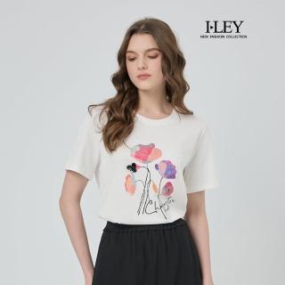 【ILEY 伊蕾】立體花卉印花棉質上衣(白；M-2L；1252591201)