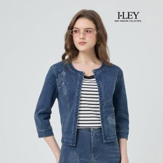 【ILEY 伊蕾】珍珠水洗花卉棉質牛仔外套(藍；M-XL；1251318411)