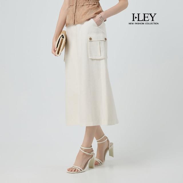 【ILEY 伊蕾】涼感縲縈工裝鉛筆中長裙(杏；M-XL；1252592202)