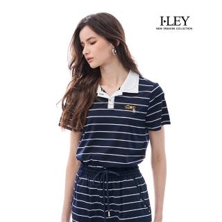 【ILEY 伊蕾】水手條紋POLO絲光棉上衣(深藍；M-2L；1252161226)