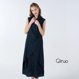 【Qiruo 奇若名品】春夏專櫃深藍背心洋裝7066F 立領設計(M-2XL)