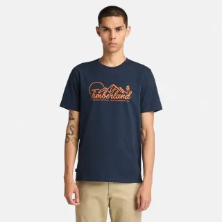 【Timberland官方旗艦】男款深寶石藍山脈LOGO短袖T恤(A6B9G433)