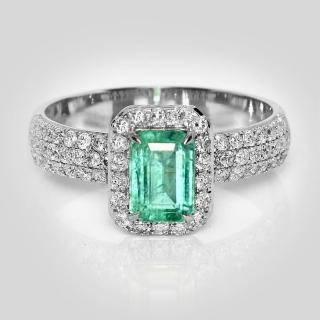 【似曾國際珠寶】現貨 IGI 18K白金 0.88克拉 Emerald Cut 哥倫比亞祖母綠戒指(天然哥倫比亞祖母綠)