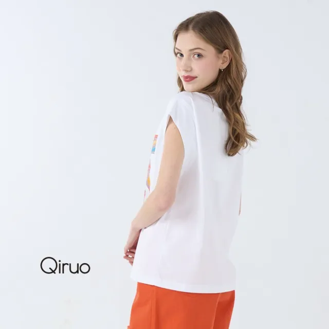 【Qiruo 奇若名品】棉質圓領小包袖 胸前彩繪馬圖白色上衣7117A