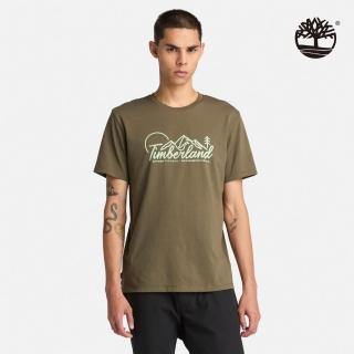 【Timberland官方旗艦】男款軍綠色山脈LOGO短袖T恤(A6B9GA58)