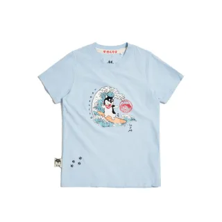 【EDWIN】江戶勝 女裝 黑丸衝浪短袖T恤(淺藍色)