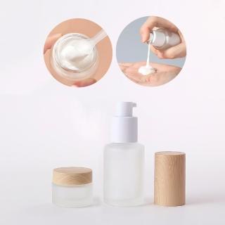 【野思】2入優惠組 仿木紋磨砂白30ml乳液分裝瓶+20g面霜瓶(玻璃分裝瓶)