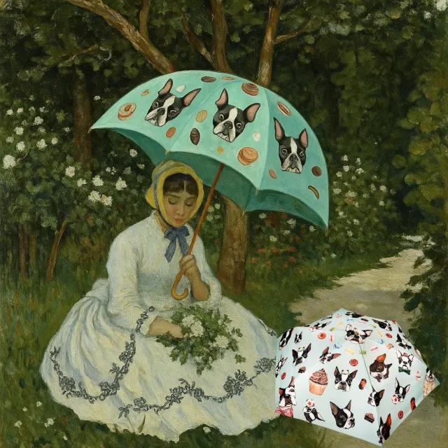 【iTa.a】日式復古金勾勾輕量晴雨摺疊傘(法鬥和牠的節慶馬卡龍限定版-Tiffany綠)