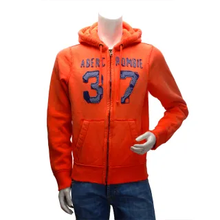【Abercrombie & Fitch】仿舊數字37內刷毛拉鍊帽T外套(男-橘-M-608788676)