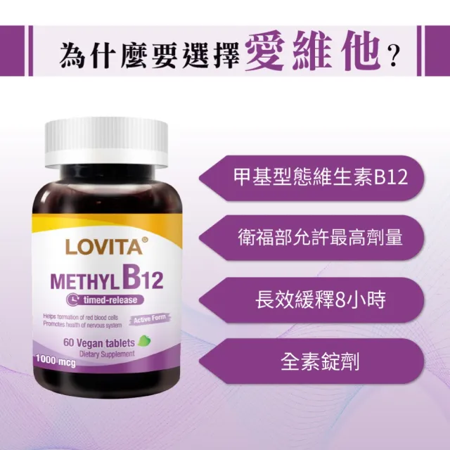 【LOVITA 愛維他】緩釋型甲基維他命B12素食錠(維生素B12)