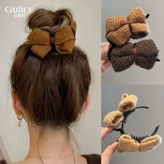 【Gulicc 古莉可】髮夾 毛呢蝴蝶結 丸子頭抓夾(7夕情人節 生日 髮飾 頭飾 鯊魚夾 抓夾 禮物)