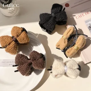【Gulicc 古莉可】髮夾 毛呢蝴蝶結 丸子頭抓夾(7夕情人節 生日 髮飾 頭飾 鯊魚夾 抓夾 禮物)