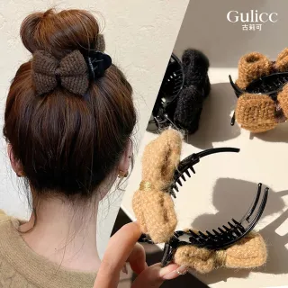 【Gulicc 古莉可】髮夾 毛呢蝴蝶結 丸子頭抓夾(7夕情人節 生日 髮飾 頭飾 鯊魚夾 抓夾 禮物)