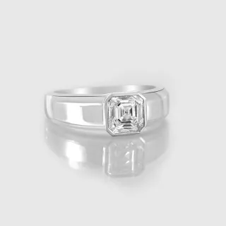 【似曾國際珠寶】現貨出清 IGI 18K白金2克拉 Square Bezel 男款鑽戒(培育鑽 男戒)