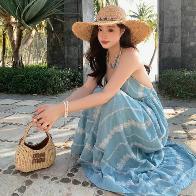【SeasonsBikini】度假美背刺繡綁帶長洋裝-133(度假長洋)