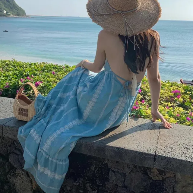 【SeasonsBikini】度假美背刺繡綁帶長洋裝-133(度假長洋)
